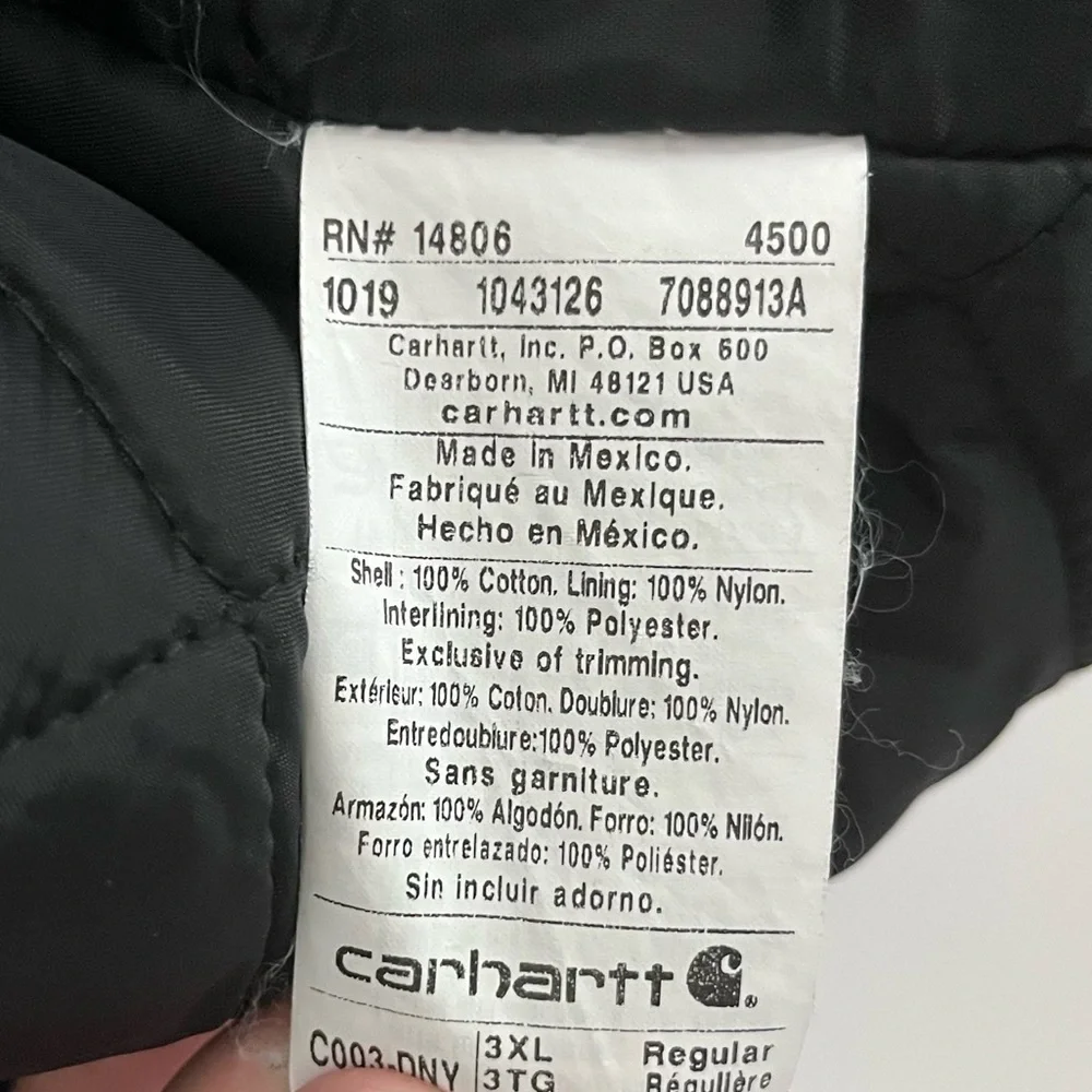 Carhartt‎ Men’s Quilted Winter Duck Coat Navy Blue Size 3XL Logo Patch